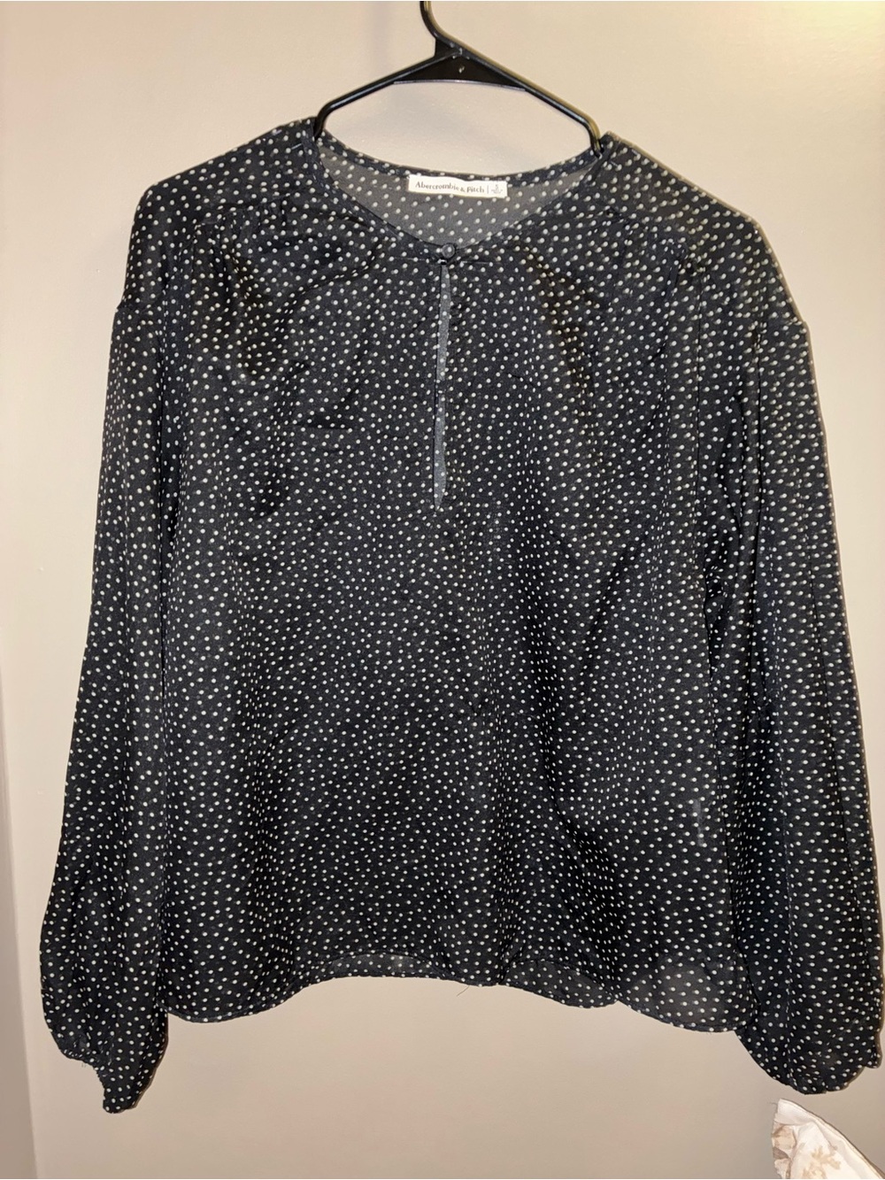 Abercrombie & Fitch Black Polka Dot Long-Sleeve Blouse
